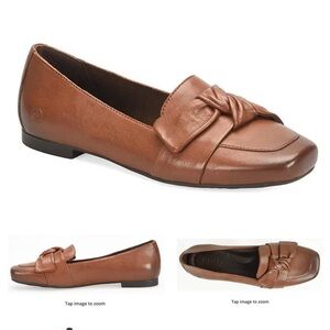 Born Women’s Carrine Bow Detail Leather Slip On Loafers 10M Tan